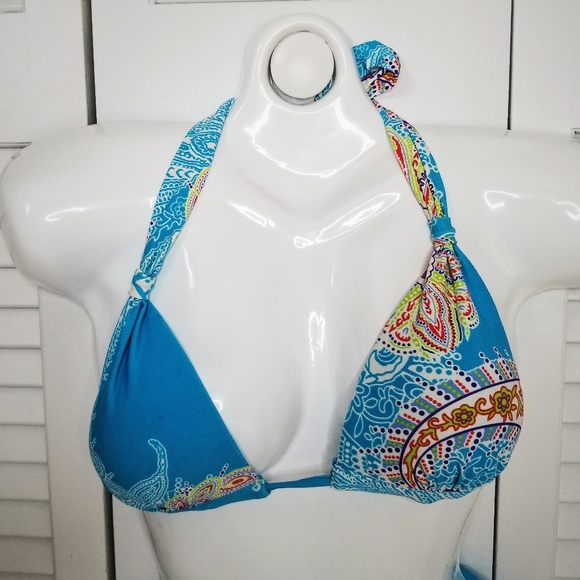 New Blue 70s Flower Pattern Bikini Medium - Picture 3 of 4